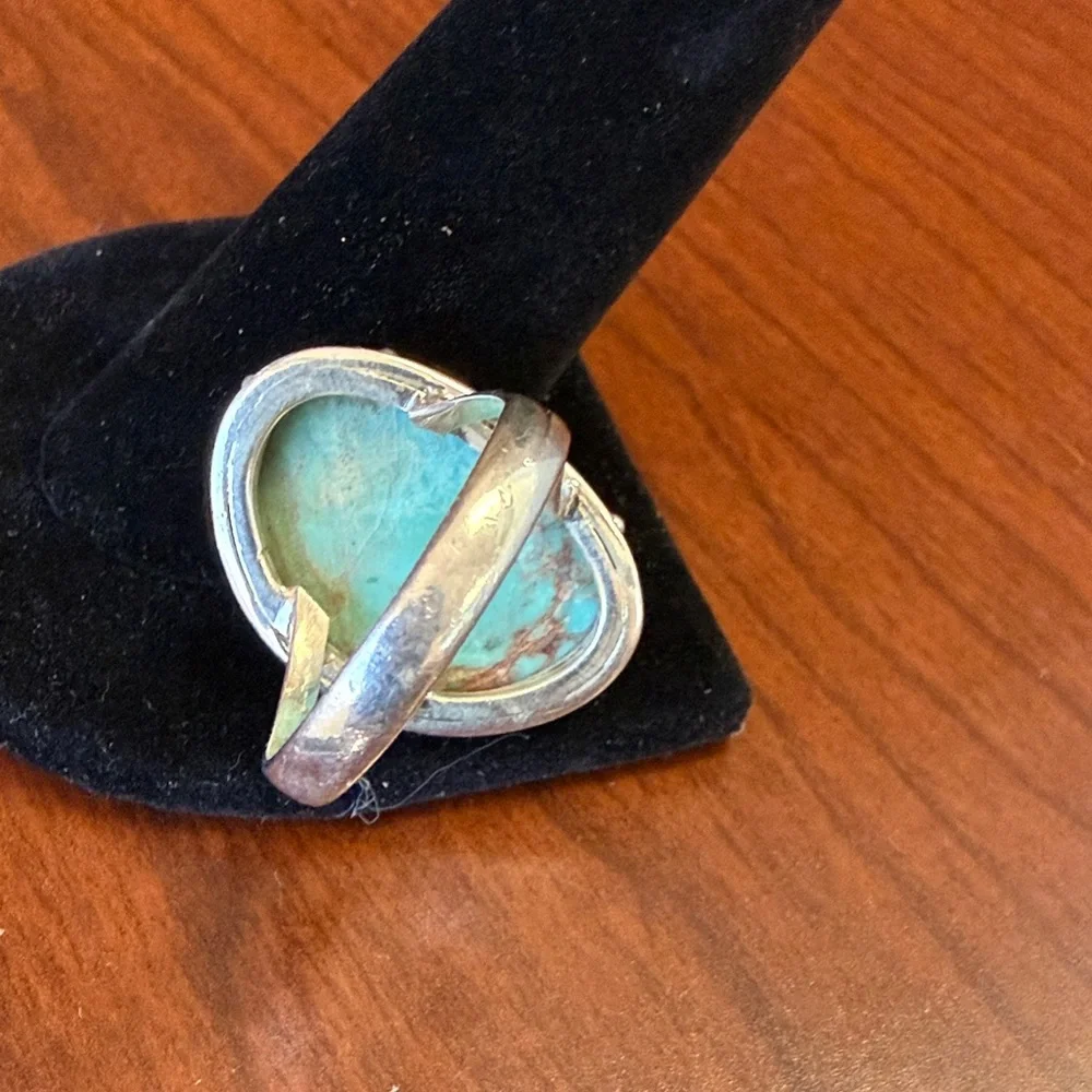 New 925 Sterling Silver Genuine Royston Turquoise Statement Ring Size 9.75